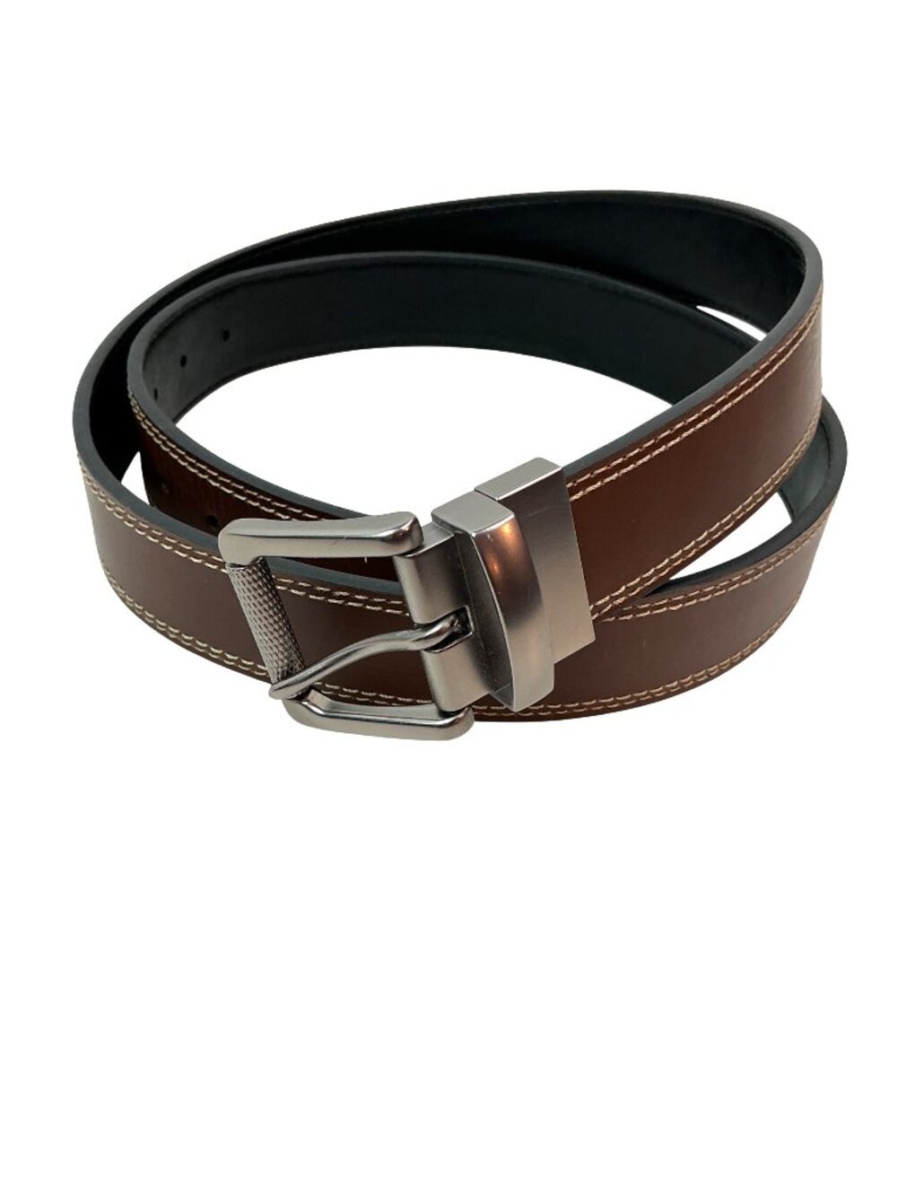 New Reversible Brown & Black Roller Buckle Leather Belt Mens 2XL
